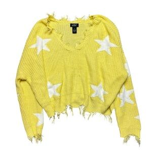Chunky Knit Star Y2K Sweater Yellow Distressed Grunge NY Size XL